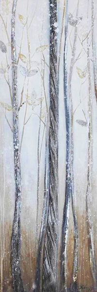 HA105 Wall décor art oil on canvas abstract botanical tree trunks silver grey tones